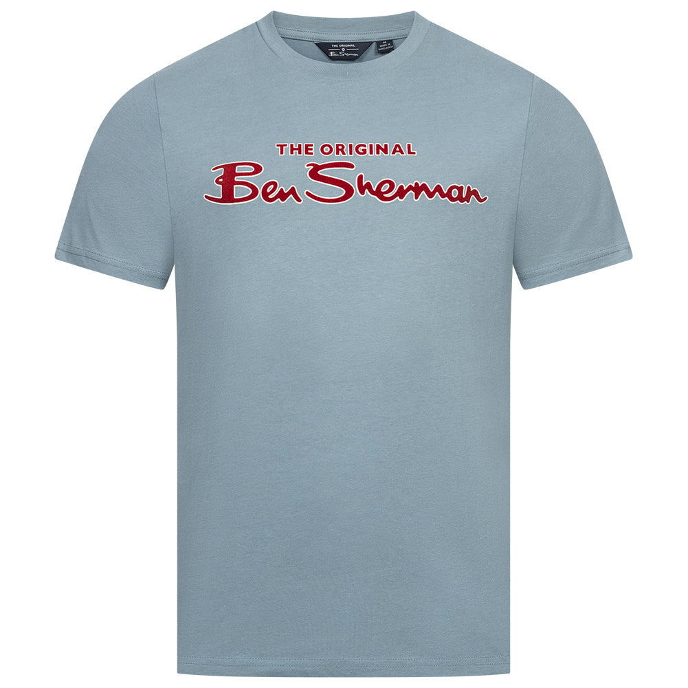 BEN SHERMAN Flocked Logo Herren T-Shirt 0076268-PETROL