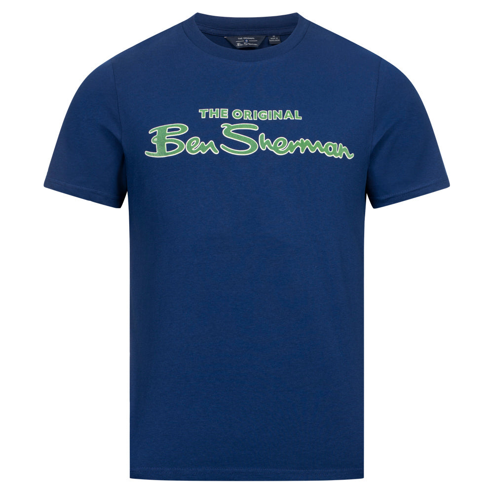 BEN SHERMAN Flocked Logo Herren T-Shirt 0076268-TWILIGHTDENIM