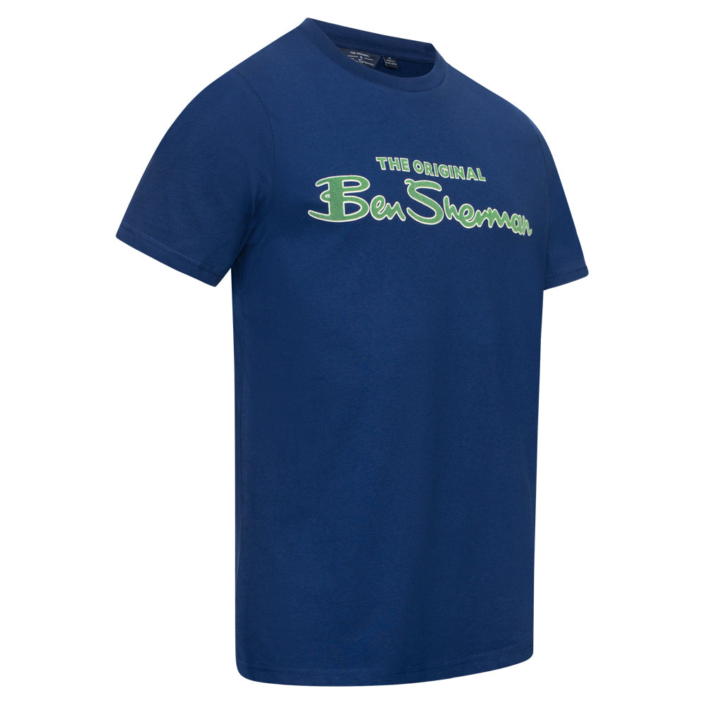 BEN SHERMAN Flocked Logo Herren T-Shirt 0076268-TWILIGHTDENIM