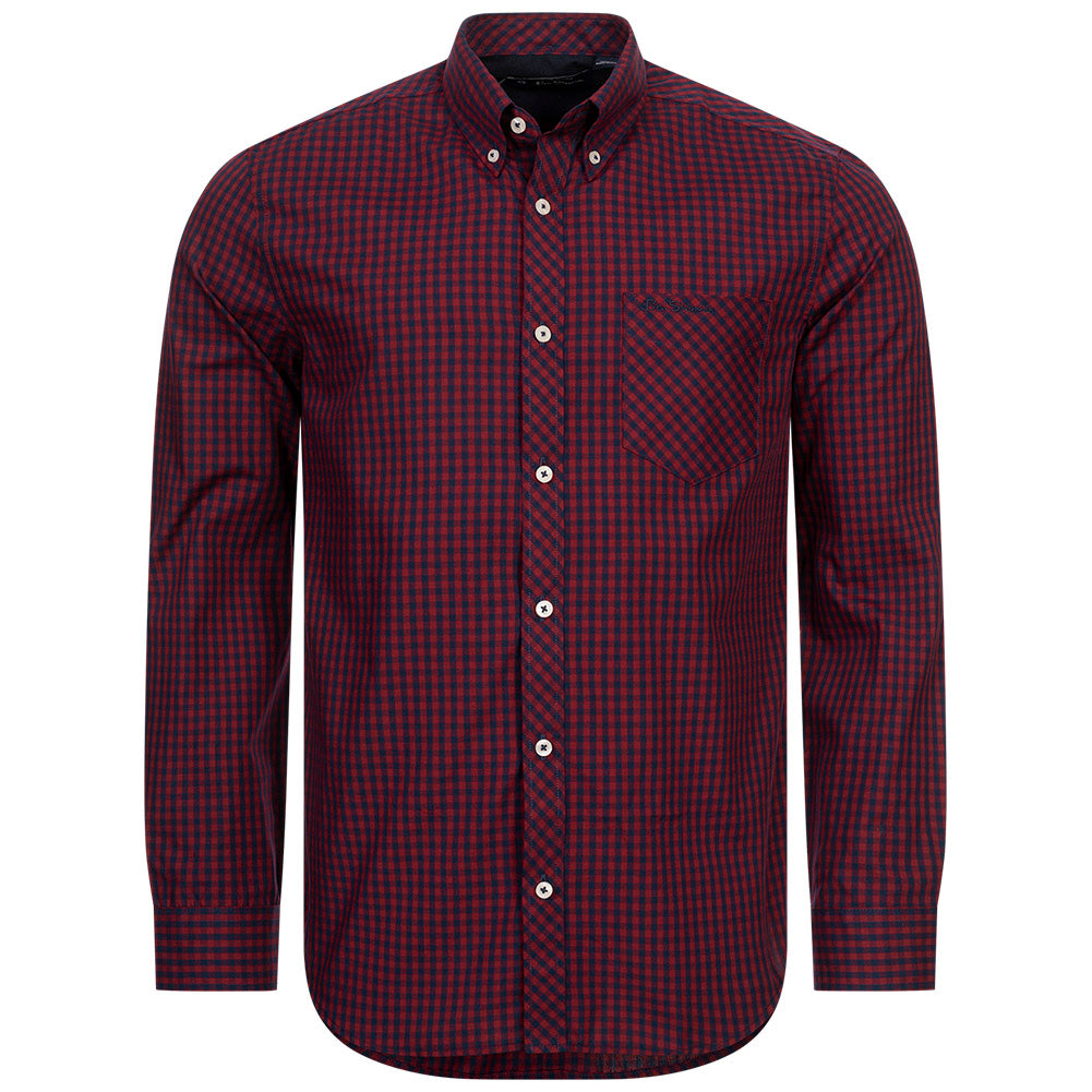 BEN SHERMAN Oxford Herren Langarm Hemd 0077858-DARKRED