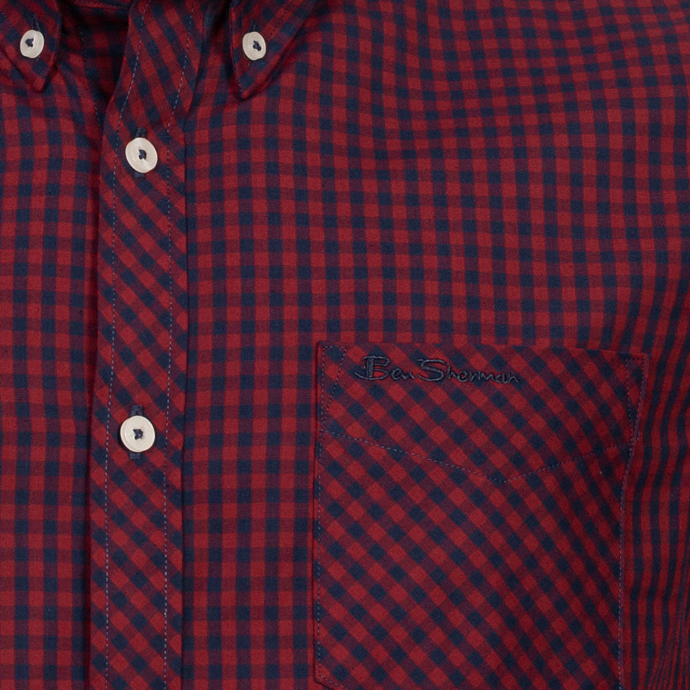 BEN SHERMAN Oxford Herren Langarm Hemd 0077858-DARKRED