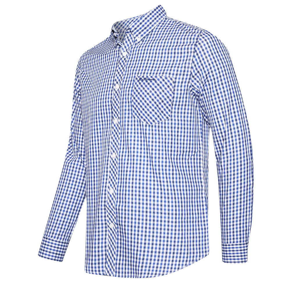 BEN SHERMAN Gingham Herren Langarm Hemd 0077860-BLUE