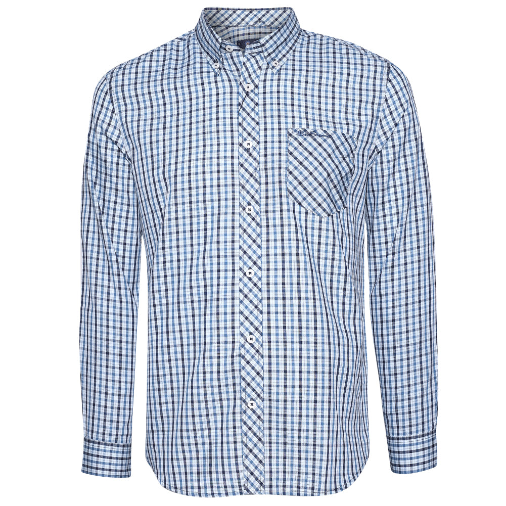 BEN SHERMAN House Check Herren Langarm Hemd 0077861-LIGHTBLUE