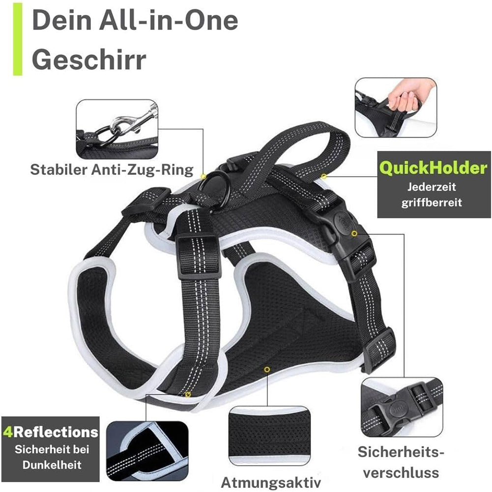 FAVVITY PET gepolstertes reflektierendes Anti-Zug Hundegeschirr grau