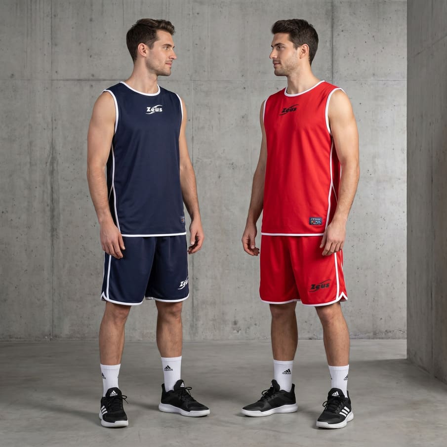Zeus Kit Doppio Basketball Wende Trikot + Shorts blu/rosso