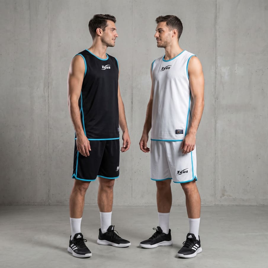 Zeus Kit Doppio Basketball Wende Trikot + Shorts nero/bianco