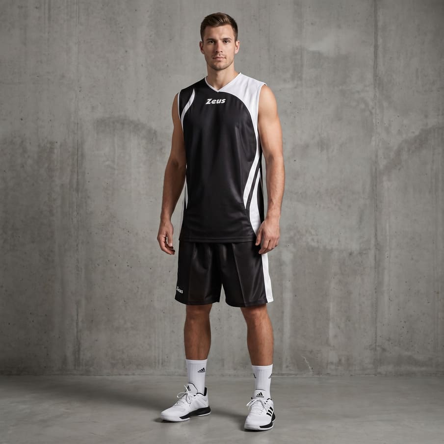 Zeus Kit Saett Herren Basketball Trikot + Shorts nero/bianco