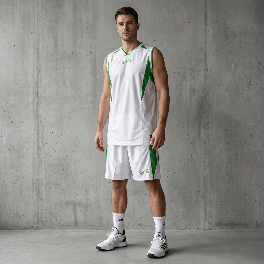 Zeus Kit Sante Basketball Trikot + Shorts bianco/verde