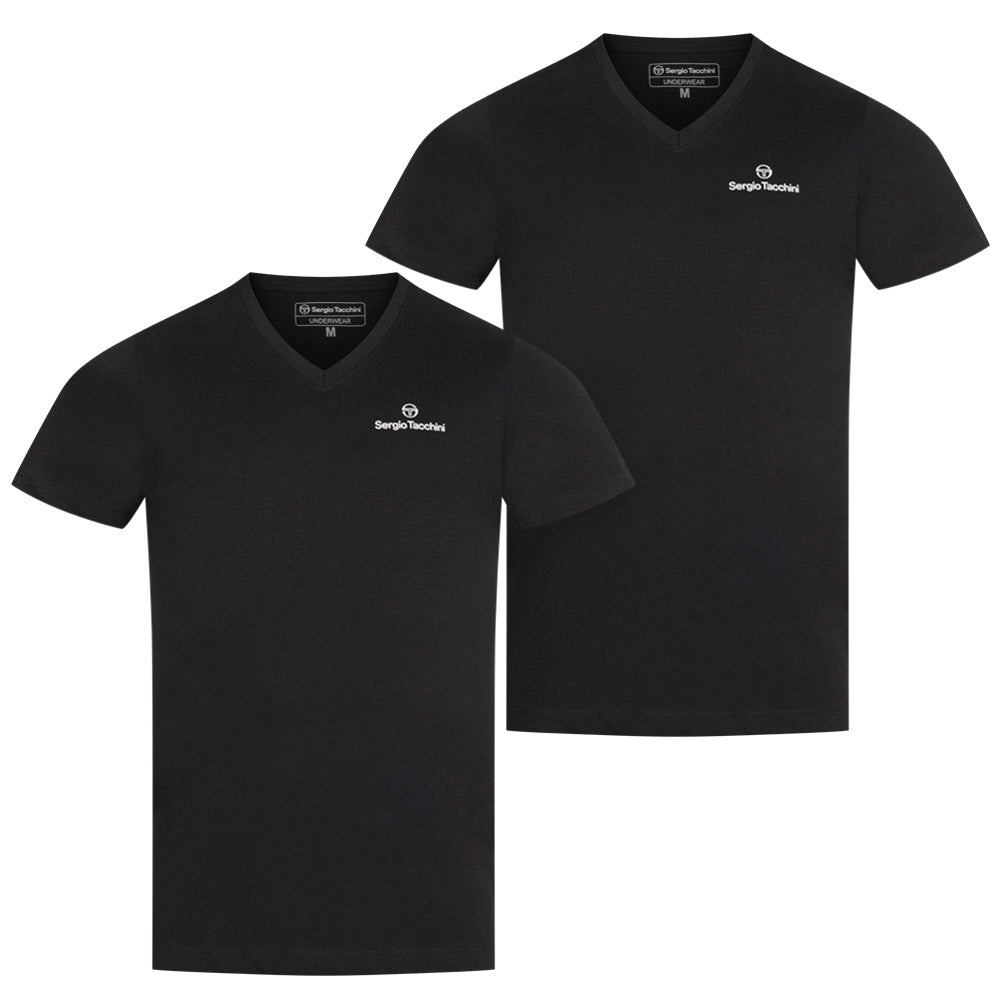 Sergio Tacchini Herren Unterhemden V-Ausschnitt 2er-Pack schwarz 39493236