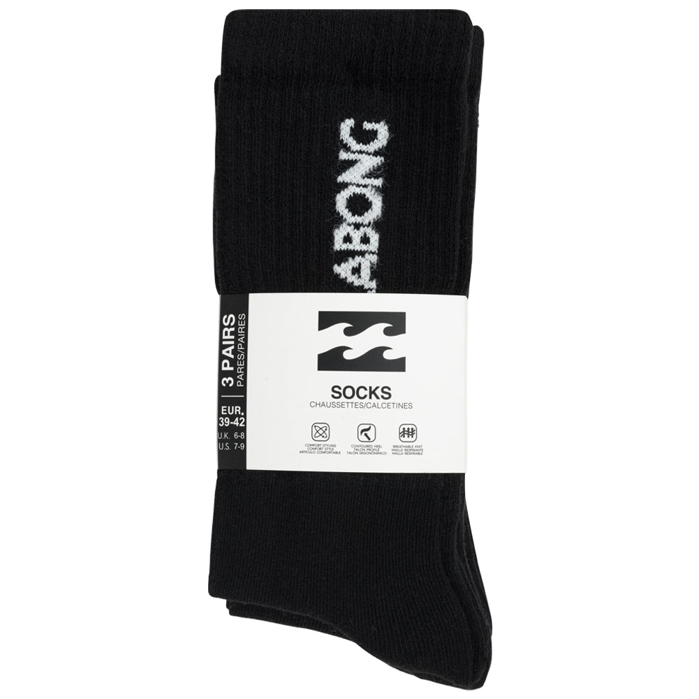Billabong Unisex Crew Tennis Socken 3 Paar schwarz BG-02 CREW