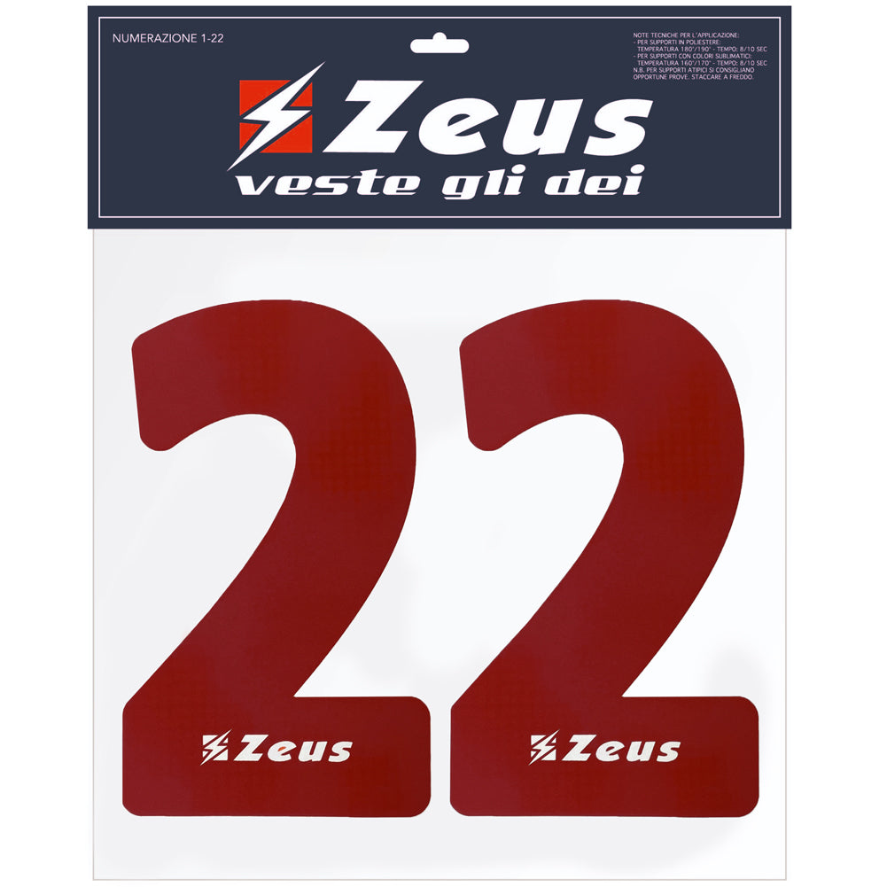 Zeus Set di numeri 1-22 da stirare 25 cm senior rosso scuro