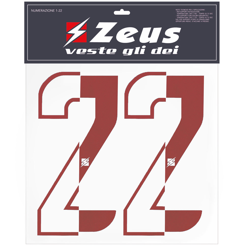 Zeus Set di numeri 1-22 da stirare 25cm metÃ  rosso senior