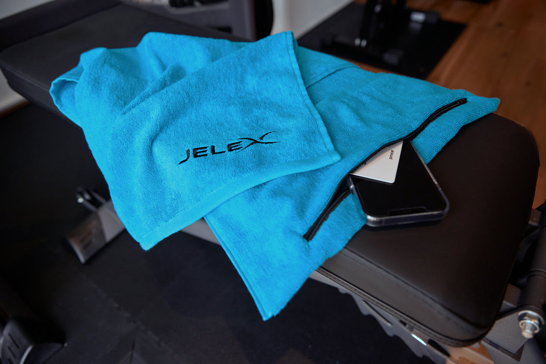 JELEX "100FIT" Asciugamano da palestra con tasca turchese