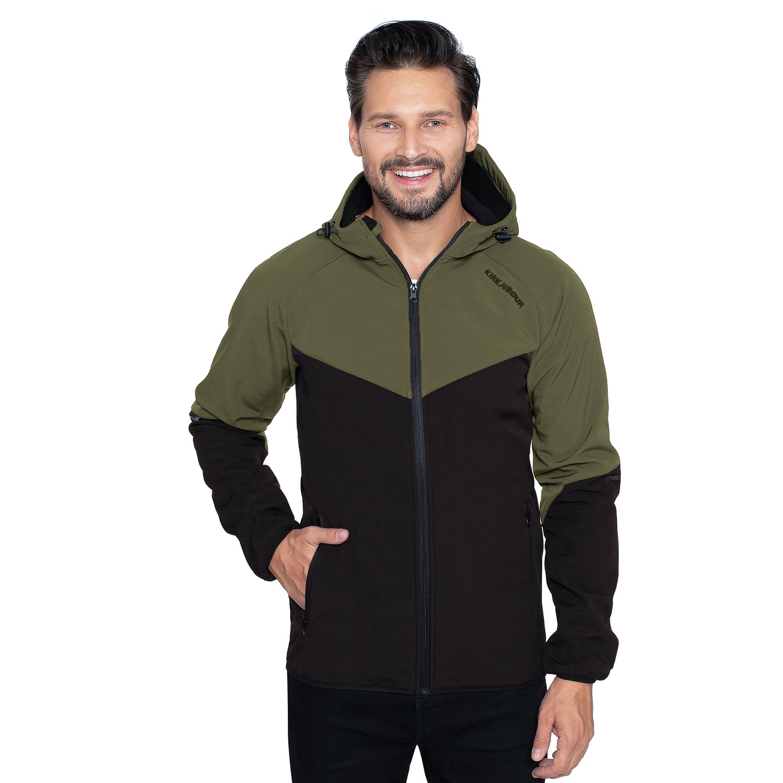 KIRKJUBØUR® "Njordr" Herren SOFTSHELLjacke 10.000 mm Wassersäule grün/schwarz