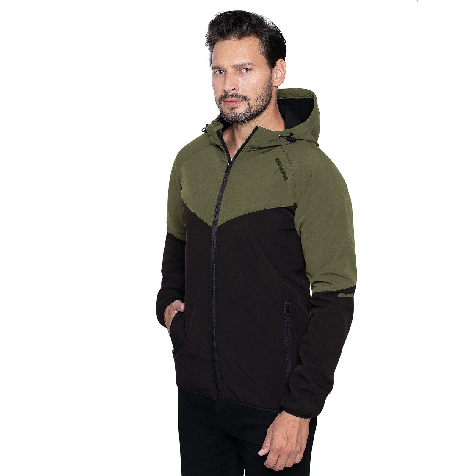 KIRKJUBØUR® "Njordr" Herren SOFTSHELLjacke 10.000 mm Wassersäule grün/schwarz