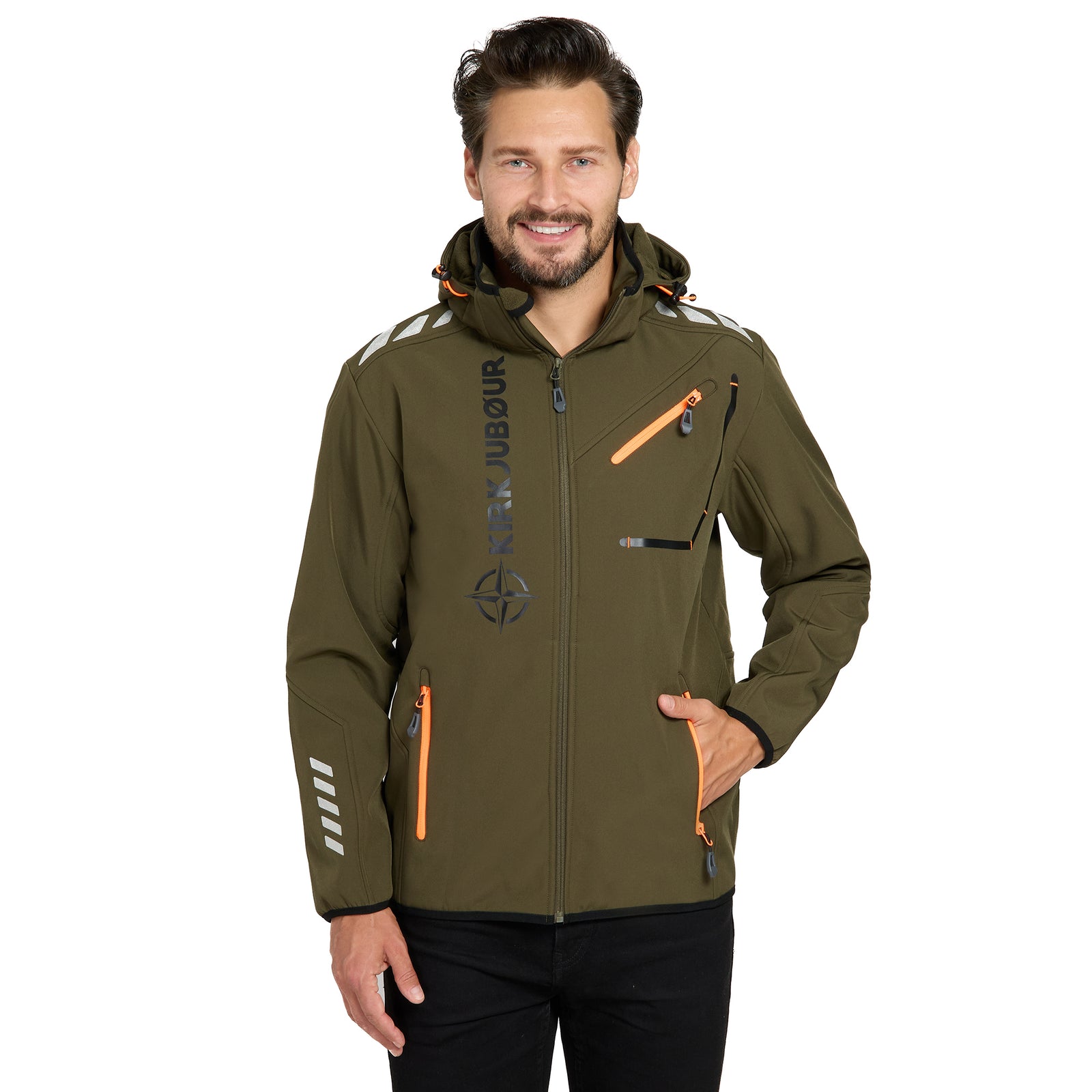 KIRKJUBØUR® "Alvik" Herren SOFTSHELLjacke 10.000 mm Wassersäule khaki/orange