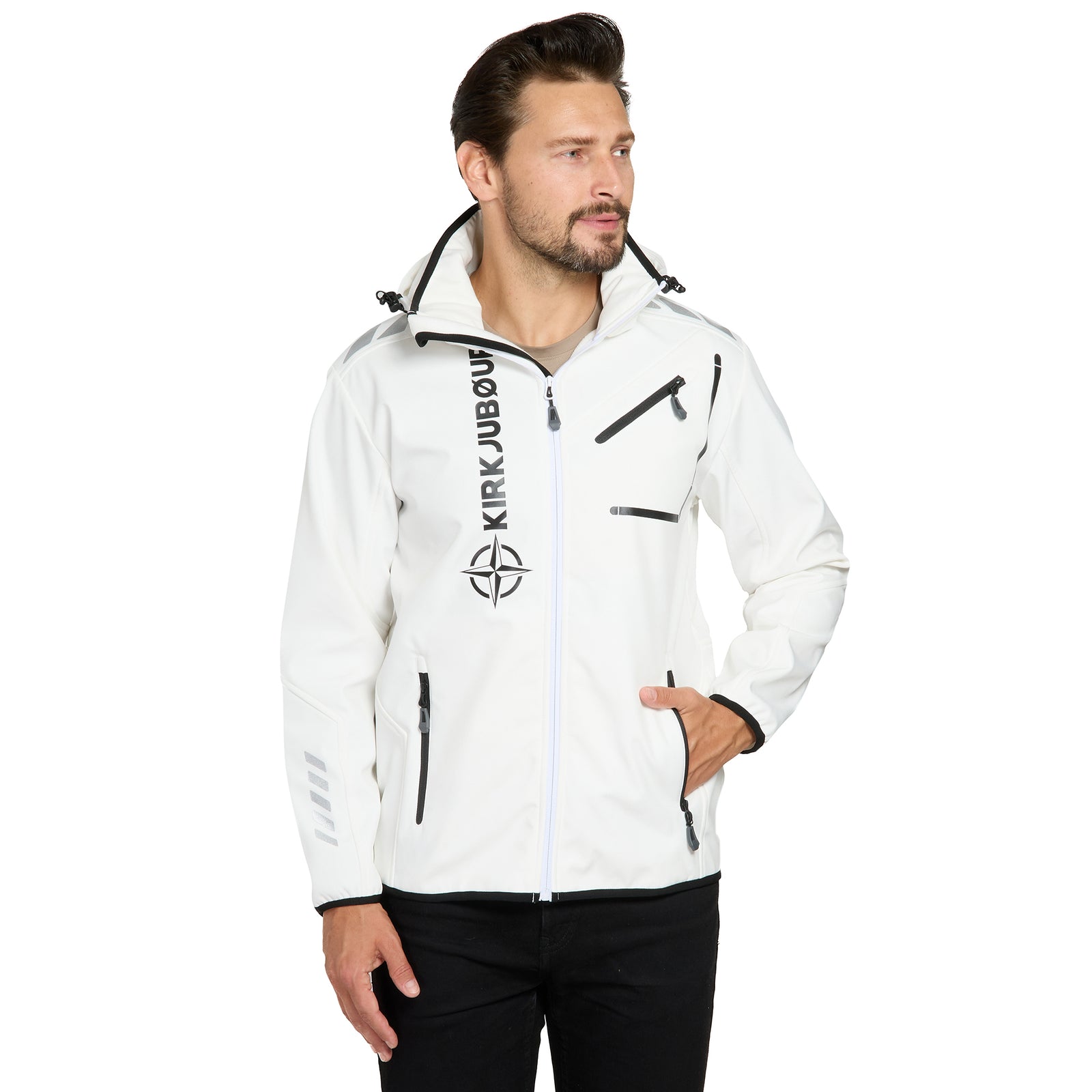 KIRKJUBØUR® "Alvik" Herren SOFTSHELLjacke 10.000 mm Wassersäule weiß/schwarz