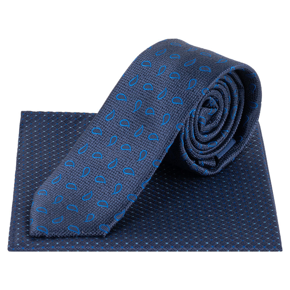 Lambretta Paisley Herren Strickkrawatte und Einstecktuch LAMAW2315-NAVY