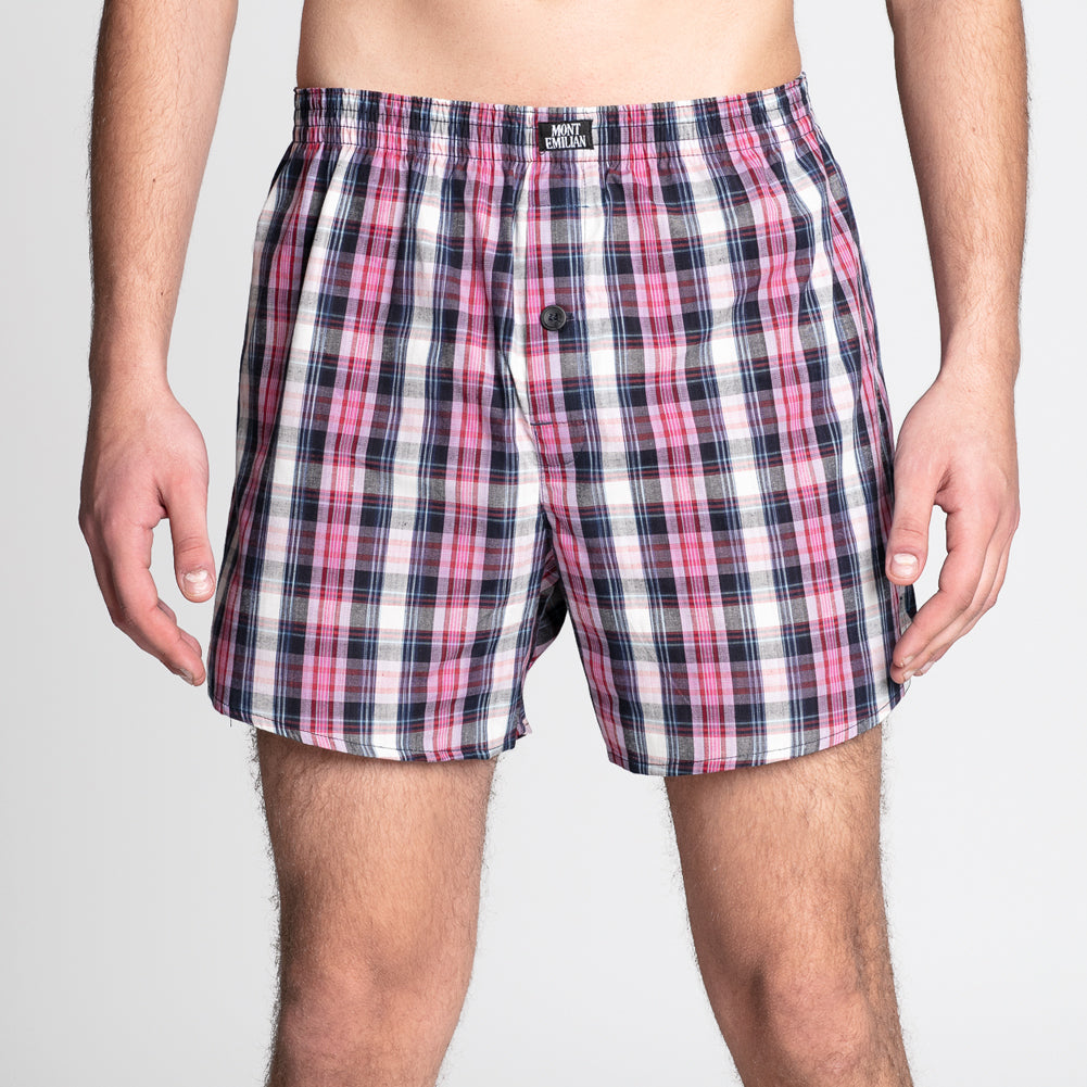 MONT EMILIAN "Nantes" Herren American Boxershorts 2er-Pack rosa/karo