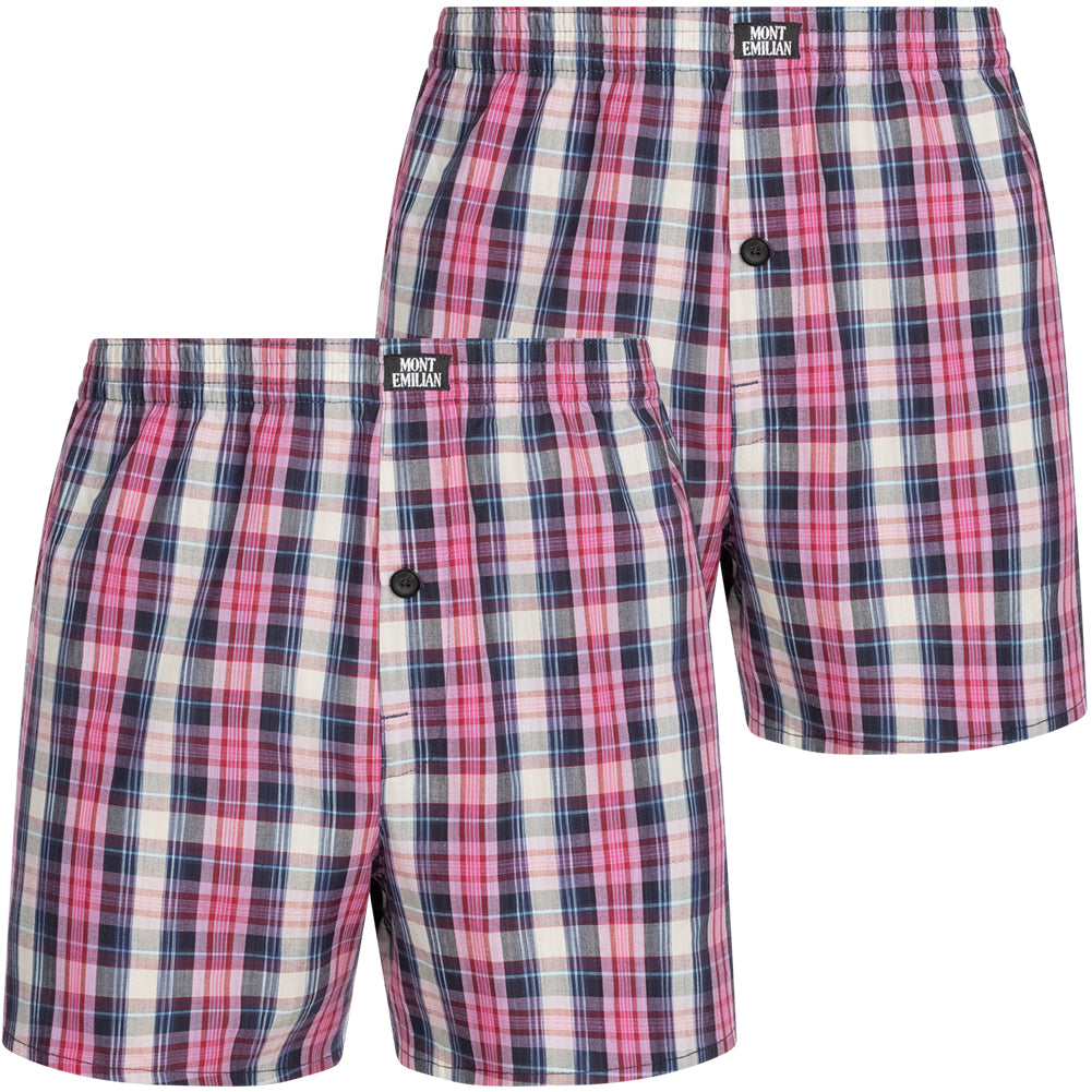 MONT EMILIAN "Nantes" Herren American Boxershorts 2er-Pack rosa/karo