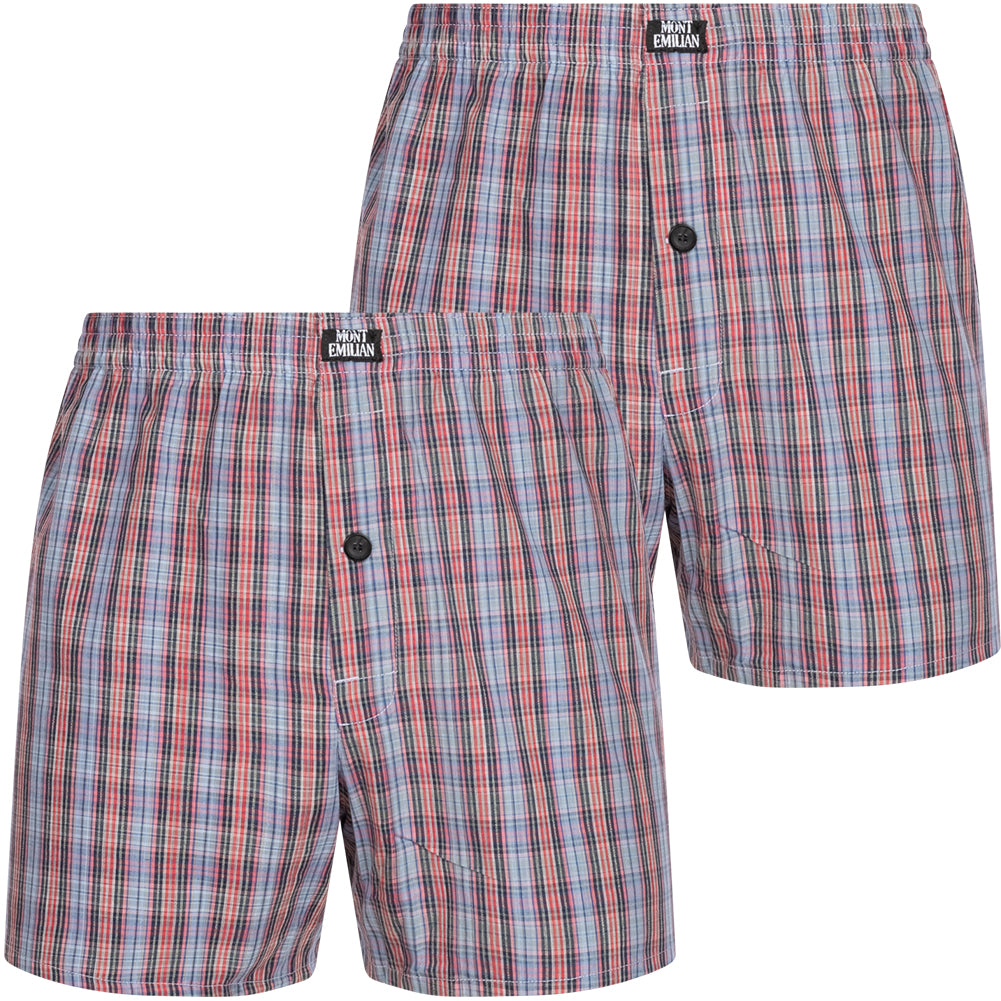 MONT EMILIAN "Nantes" Herren American Boxershorts 2er-Pack blau/karo