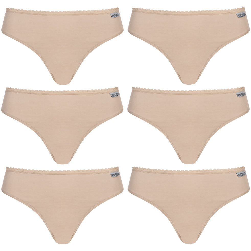 MONT EMILIAN "Nimes" Damen Tanga 6er-Pack beige