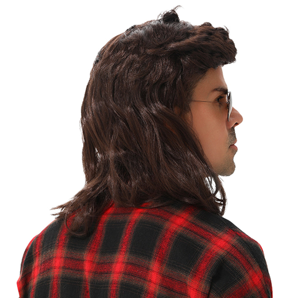 MAASKANTJE "Frituur" Retro Mullet Vokuhila Perücke dunkelbraun