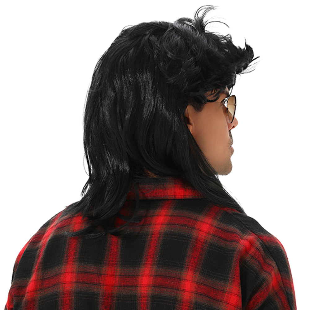 MAASKANTJE "Schnitzel" Retro Mullet Vokuhila Perücke schwarz