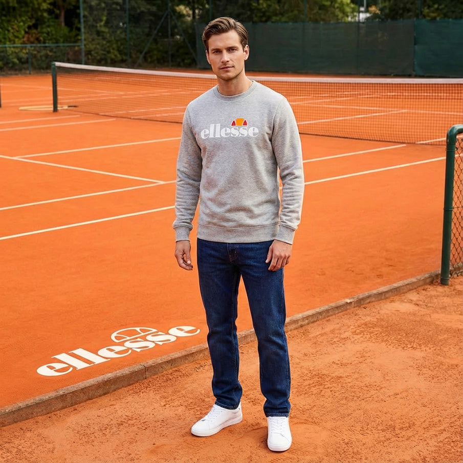 ellesse Kanya Crew Herren Sweatshirt SOP24044-Lt Grey Marl
