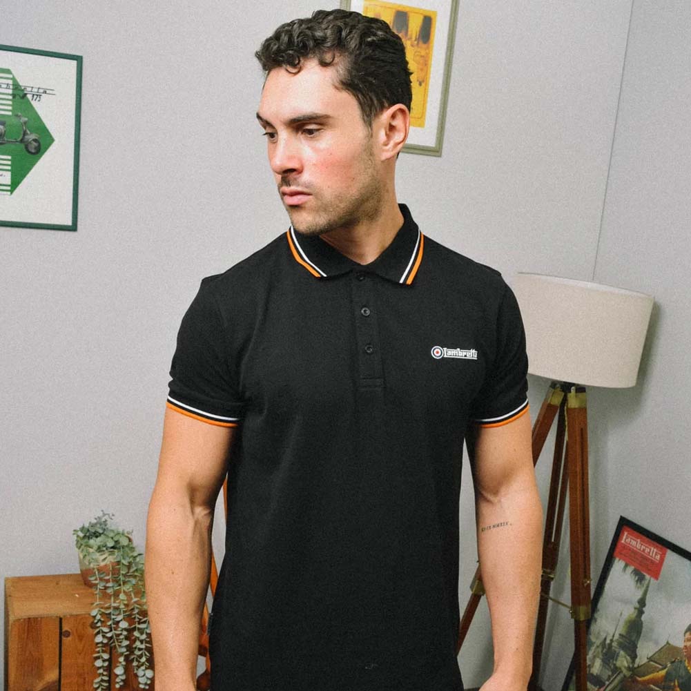 Lambretta Twin Tipped Herren Polo-Shirt SS1608-Black-Wht-Marm