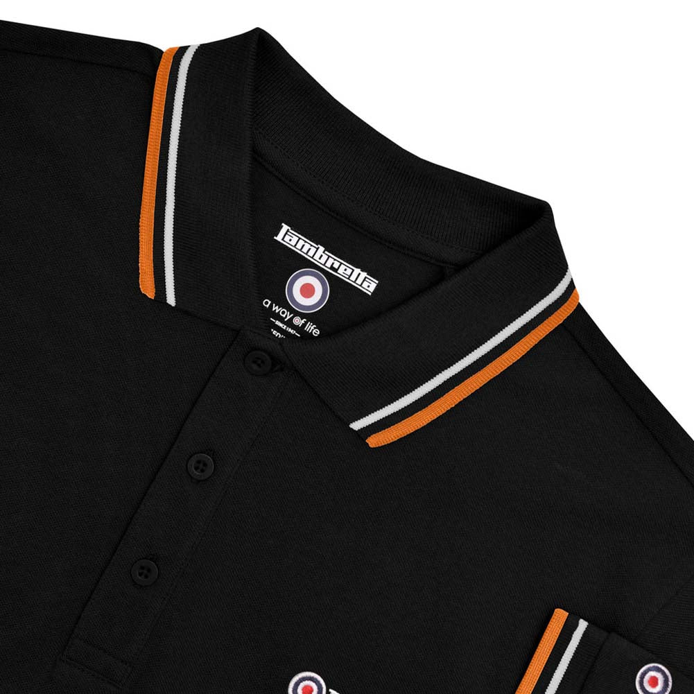 Lambretta Twin Tipped Herren Polo-Shirt SS1608-Black-Wht-Marm