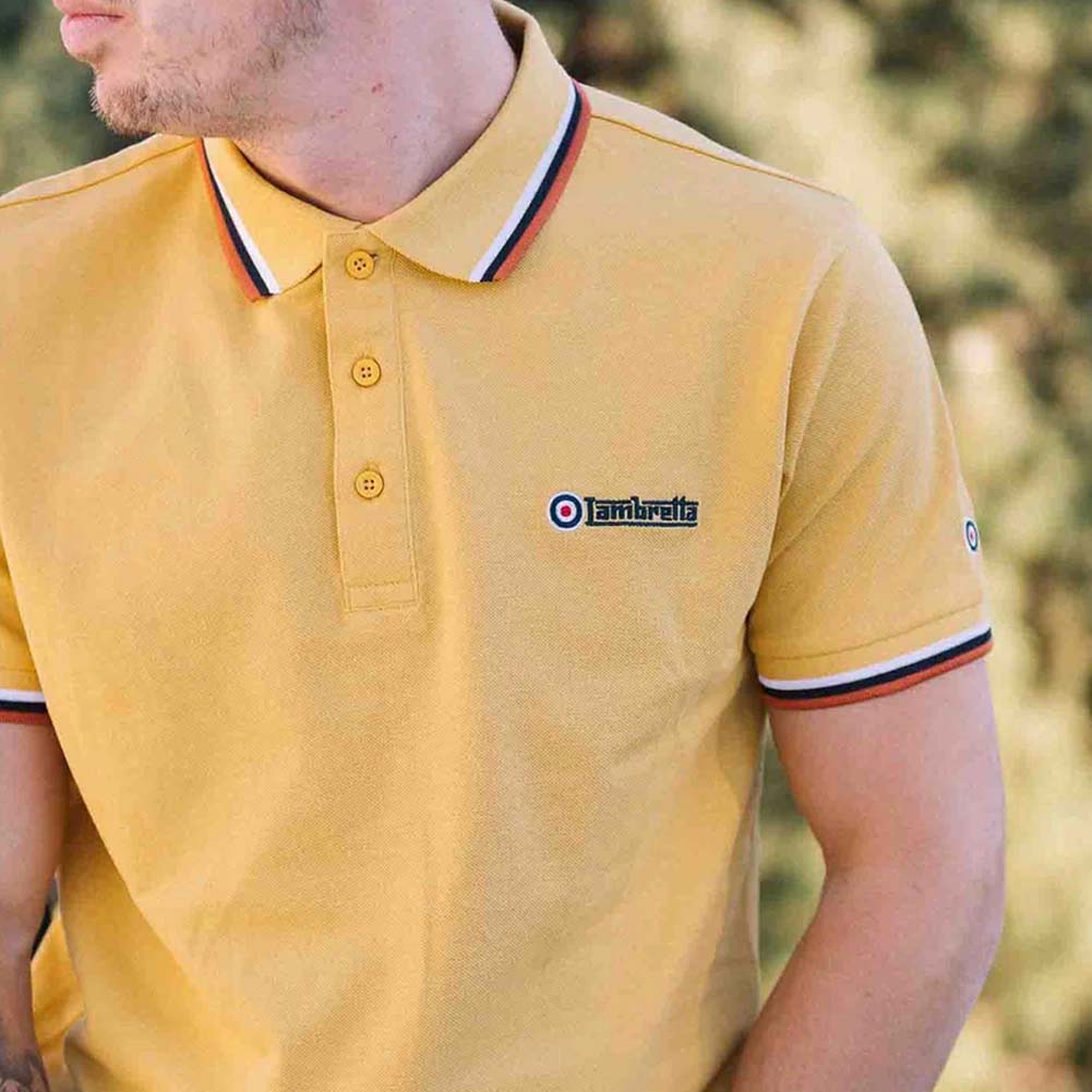 Lambretta Triple Tipped Herren Polo-Shirt SS1650-GOLD-W-N-C