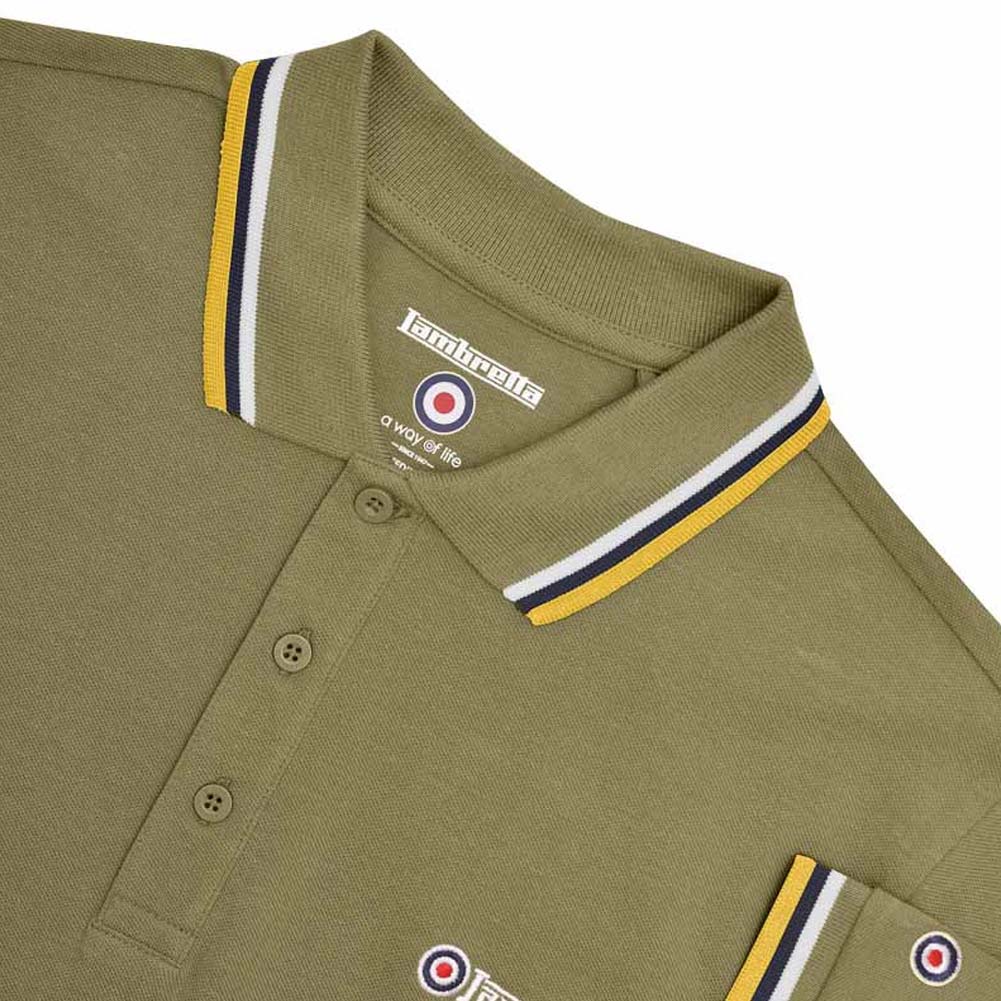 Lambretta Triple Tipped Herren Polo-Shirt SS1650-KHAKI-W-N-G
