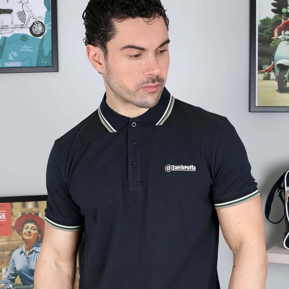 Lambretta Triple Tipped Herren Polo-Shirt SS1650-NVY-T-G-C