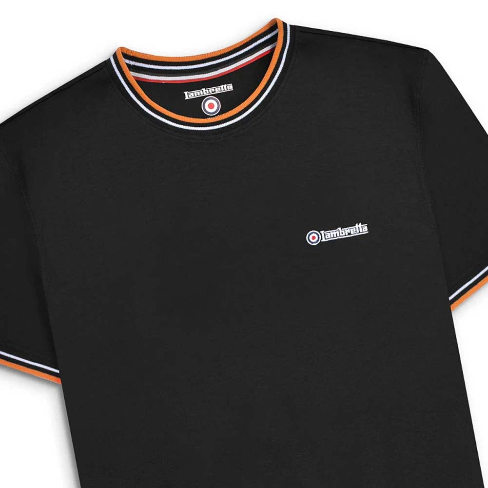 Lambretta Twin Tipped Pique Herren T-Shirt SS4008-BLK-wht-orange